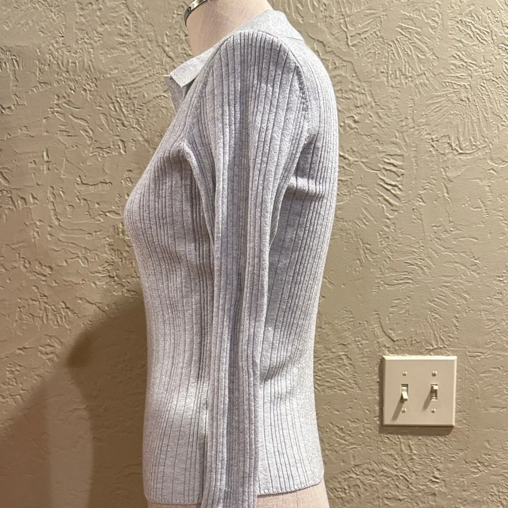 White House Black Market Silver Ribbed Sweater xs silver sparkly - Picture 2 of 5